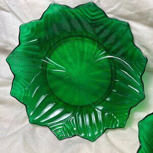 (2) Fire King Green Lotus Glass Salad Plates